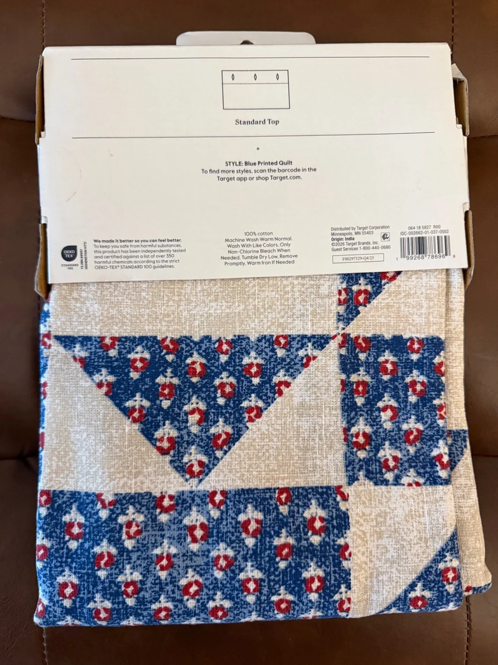 Set of 2 - Threshold Cotton Shower Curtains 72x72 Blue Floral & Quilt Prints NWT